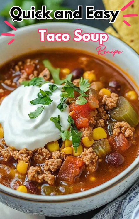 Creamy Beef Taco Soup, Quick And Easy Taco Soup, Quick And Easy Taco Soup Recipe, Beef Taco Soup, Taco Soup Recipe Easy, Easy Taco Soup, Beef Ground, Beef Taco, Comforting Soup