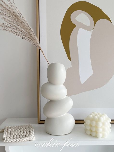 1pc Resin Vase, Modern Solid Color Geometric Design Vase For Home Decoration White    ABS     Home Decor, size features are:Bust: ,Length: ,Sleeve Length: Cream Decoration, Resin Vase, Vase Modern, Future Room, Apartment Chic, Bathroom Decor Apartment, House Ornaments, Home Decor Vases, White Collar