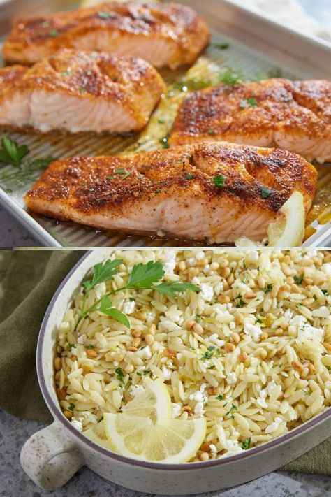 This Joanna Gaines Salmon And Orzo Recipe is really one of the best one-pan orzo with baked salmon ever. This Joanna Gaines Dinner recipe is a combination of Joanna Gaines Lemon Orzo Recipe, Weeknight Salmon Joanna Gaines, Joanna Gaines Weeknight Salmon, Joanna Gaines Salmon Recipe, Salmon Orzo Bake, Joanna Gaines Lemon Orzo, Joanna Gaines Easy Dinner Recipes, Salmon And Orzo Recipe, Salmon With Orzo