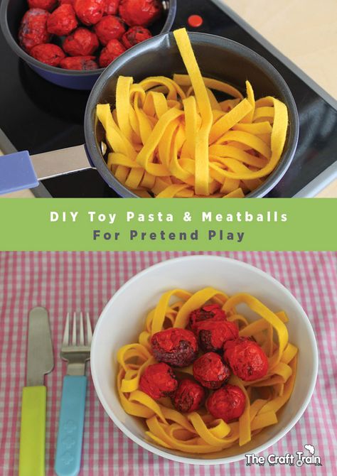 Felt Dramatic Play Easy Diy, Diy Felt Pasta, Mcdonalds Pretend Play, Felt Spaghetti And Meatballs, Pretend Play Activities For Toddlers, Felt Spaghetti, Felt Noodles, Diy Play Kitchen Accessories, Diy Felt Play Food