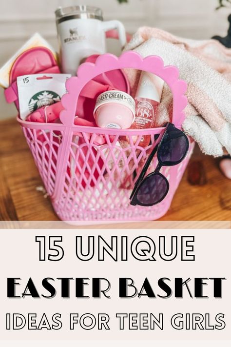 15 Unique Teen Easter Basket Ideas For Girls | Teenager Gift Ideas | Teenage Girl Easter Gifts Easter Basket Girl Ideas, Teen Girl Gift Basket Ideas, Adult Girl Easter Basket Ideas, Girlfriend Easter Basket Ideas, Teenage Girl Gift Basket, Easter Baskets For Teenage Girl, Easter Basket Ideas For 11 Year Girl, Easter Basket Ideas For Girlfriend, Teenagers Easter Basket Ideas