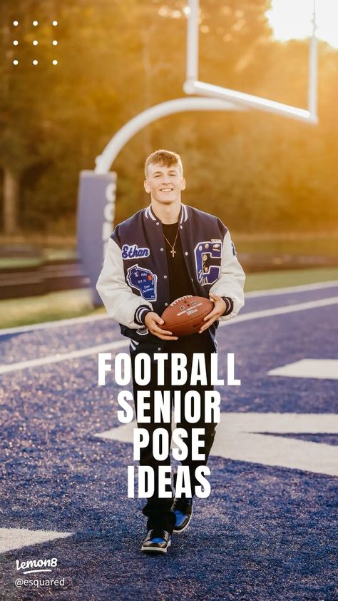 Senior Pictures For Football Players, Middle School Football Pictures, Football Poses For Pictures High Schools, Senior Photo Ideas For Boys, Football Senior Night Ideas, Football Poses For Pictures, Football Family Pictures, Senior Boy Picture Ideas, Football Photoshoot Ideas