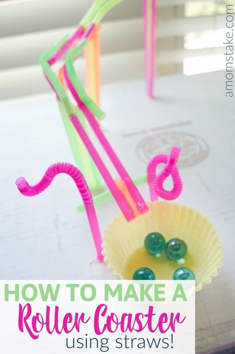 How to Make a roller coaster using straws and hot glue! An easy and fun stem project for homeschool or a grade school science fair project! Inspired by Wonder Park movie. #homeschool #stem #rollercoaster #diy #kidsactivities How To Build A Roller Coaster Project, Build A Roller Coaster Stem, How To Make A Roller Coaster Project, Carnival Theme Stem Activities, Roller Coaster Theme Party, Amusement Park Crafts For Kids, Roller Coaster Craft, Marble Roller Coaster Project, Roller Coaster Ideas