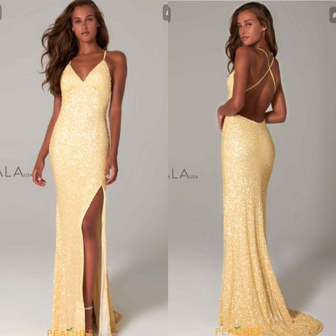 Yellow Grad Dresses, Yellow Gold Prom Dress, Pale Yellow Prom Dress, Yellow Sparkly Dress, Yellow Ball Dresses, Leavers Dresses, Light Yellow Prom Dress, Year 10 Formal Dresses, Sparkly Prom Dresses Long