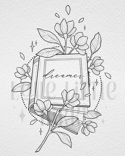 Dreamer ✨📖 such a delicate floral design for Taylor! She wanted a book surrounded by flowers and gave me freedom to do whatever flowers I wished 🌸 #bookish #booktattoo #floraltattoo Bookish Tattoo Ideas, Bookish Drawings, Book Bujo, Bookish Tattoos, Illustration Tattoo, Surrounded By Flowers, Floral Tattoo Design, Book Tattoo, Clipart Design