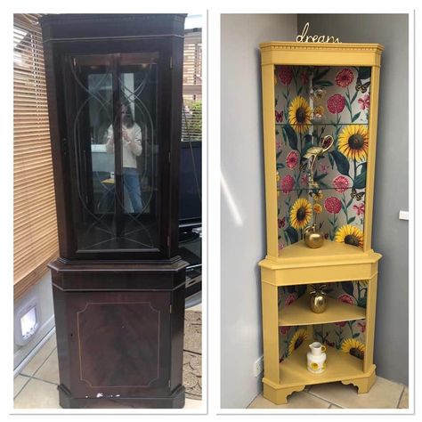 Corner Cabinet Upcycle, Corner Unit Upcycle, Refurbished Cabinets, Cupboard Colors, Diy Furniture Restoration, Furniture Makeover Inspiration, Upscale Furniture, Revamp Furniture, Furniture Update