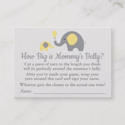 Yellow Elephant Baby Shower How Big is Belly Calling Card - baby gifts giftidea diy unique cute Pink Elephant Baby Shower, Gender Reveal Party Games, Mommy Belly, Elephant Theme, Babies Newborn, Elephant Baby Showers, Calling Card, Mommy Baby, Blue Elephant