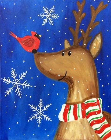 Christmas Kids Art Projects, Christmas Kids Art, Kids Painting Ideas, Paint And Sip Studio, Ideas For Painting, Christmas Art Projects, Christmas Canvas Art, Winter Art Projects, Wine And Canvas