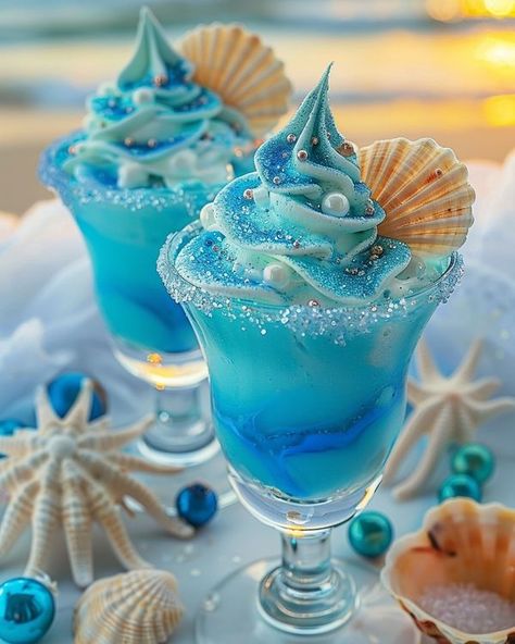 Spa Party Snacks, Ocean Drinks, Beach Blue Aesthetic, Ocean Drink, Blue Green Aesthetic, Best Mac N Cheese Recipe, Perfect Summer Drink, Colorful Desserts, Best Mac And Cheese