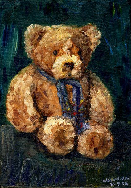 Painting Of Teddy Bear, Painted Teddy Bear, Teddy Bear Oil Painting, Old Teddy Bear Drawing, Teddy Bear Painting Canvas, Teddy Bear Painting Easy, Cute Bear Painting, Teddy Painting, Teddy Bear Painting