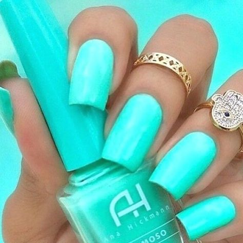 Blue Matte Nails, Mint Green Nails, Green Acrylic Nails, Teal Nails, Summer Gel Nails, Green Nail Designs, Blue Acrylic Nails, Easy Nails, Matte Nails Design