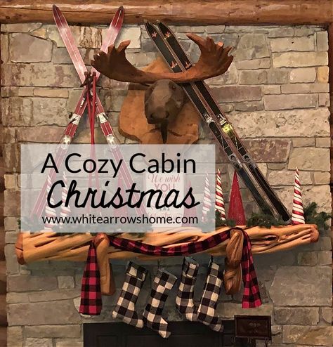 Cozy Cabin in the Woods Christmas Tour ~ White Arrows Home Canin Decor, Cabin In The Woods Christmas, Log Cabin Christmas Decor, Cozy Christmas Cabin, Lodge Christmas Decor, Cabin Christmas Decor, Cozy Cabin In The Woods, Log Cabin Christmas, Christmas Lodge