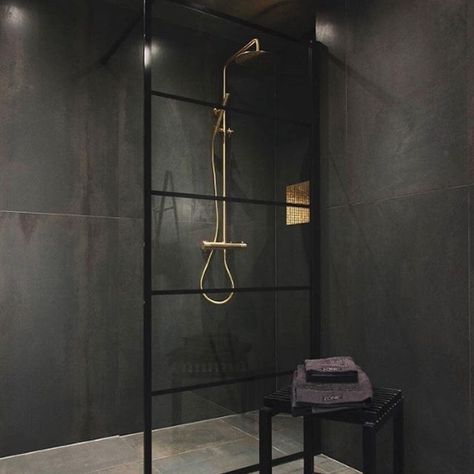 Dark metallic tiles bring depth and drama to any room 🖤 Check out our Metaline collection. Perfect for any space. 

https://www.tileshed.co.nz/product-page/metaline-iron-matt-120x260-6mm

#TileInspo #InteriorDesign #RenovationGoals Dark Tiled Bathroom, Modern English Bathroom, Iron Ore Bathroom, Moody Bathrooms, Dark Tile Bathroom, Tiled Bathrooms, Black Tile Bathrooms, Moody Bathroom, Modern Master Bath