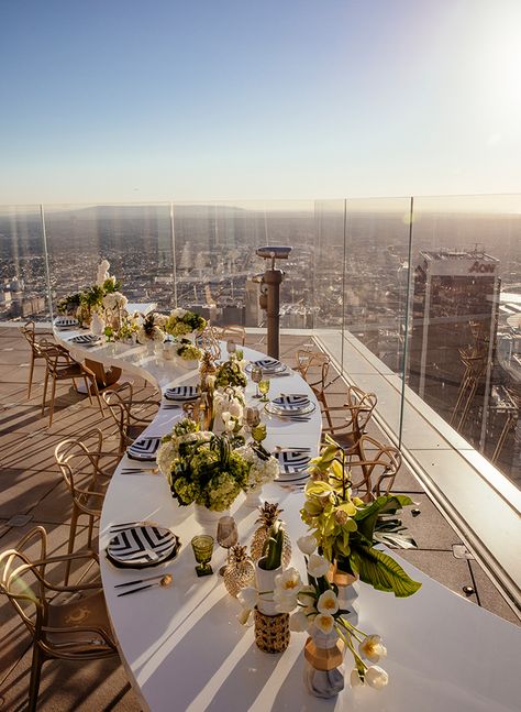 Book this venue for a party overlooking the city of Los Angeles at OUE Skyspace LA. | Photo Credit: L E A F Photography Wedding Themes Ideas, Outdoor Dinner Party, Wedding Locations California, Bridal Party Groomsmen, Wedding Venue Los Angeles, Outdoor Dinner Parties, Themes Ideas, Yosemite Wedding, Outdoor Dinner