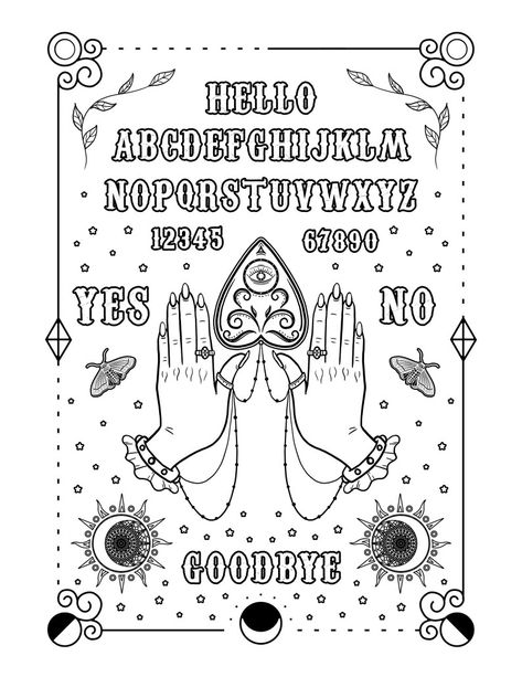 Pagan Coloring Pages, Witch Coloring Pages For Adults, Witch Coloring Pages, Witch Tattoo, Spirit Board, Colouring Pics, Tarot Learning, Ouija Board, Kids Coloring