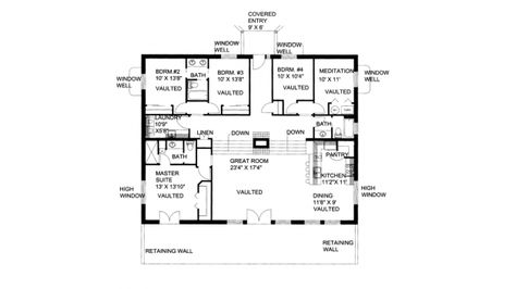 Level 1 Berm House, Underground House Plans, Earth Sheltered Homes, Earth Sheltered, Window Well, Underground Homes, Floor Plan Drawing, Contemporary Style Homes, Earth Homes