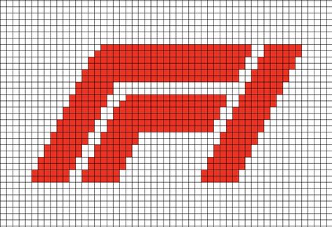 A pixel art template of the current (in 2022) Formula One logo which was first introduced in 2017.

This photo has red text on a white background. Formula 1 Crafts, Crochet Formula 1, F1 Crochet Ideas, Formula 1 Perler Beads, Formula 1 Crochet Pattern, F1 Crochet Pattern, F1 Pixel Art, F1 Embroidery, Formula 1 Bracelet Pattern