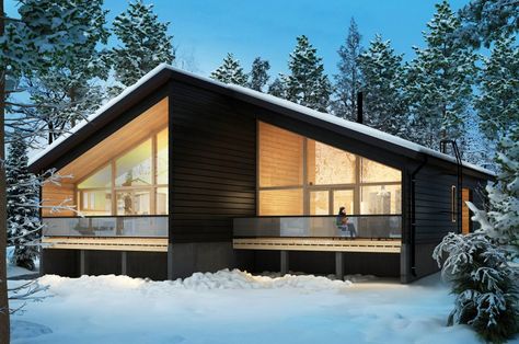 Honka Joiku is an ecological and stylish duplex house for holiday living. Modern Log Home, Small Lake Houses, Log Home Kits, Cottage Tiny House, Duplex Plans, Cozy Homes, Small Log Cabin, Home Kits, Duplex Design