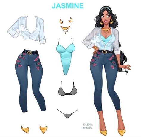 Jasmine Alladin, Princess Mulan, Disney Women, Anime Inspiration, Disney Princess Modern, Disney Princess Fashion, Disney Outfit, Modern Princess, Modern Disney