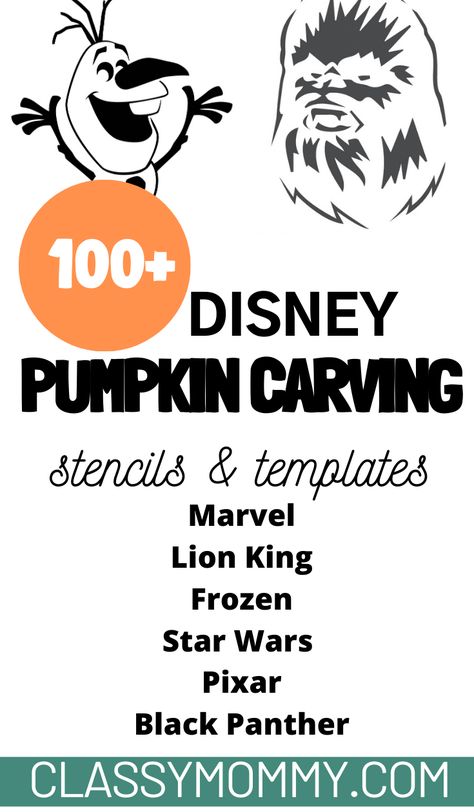 Over 100+ Disney pumpkin carving stencils and pumpkin carving templates. Disney pumpkin carving for the win! Pixar, Marvel, Star Wars, Frozen, Lion King and everything Disney galore! Free printable pumpkin carving patterns to use for Disney themed Pumpkin carving creations. #DisneyPumpkins #FreePumpkinTemplates #PumpkinStencil #PrintablePumpkinCarving #DisneyHalloween Groot Pumpkin Carving Stencil, Winnie The Pooh Pumpkin Carving Stencil, Lion King Pumpkin Carving Stencils, Lilo And Stitch Pumpkin Carving Stencil, Encanto Pumpkin Carving, Marvel Pumpkin Carving Templates, Stitch Pumpkin Carving Stencil, Pumpkin Stencil Disney, Princess Pumpkin Carving Ideas