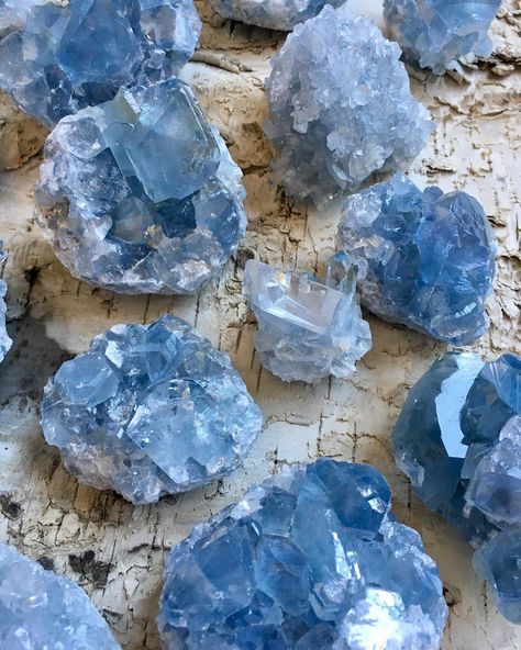 Meditation Office, Blue Aesthetics, Décor Table, Garden Bonsai, Blue Things, Celestite Crystal, Crystal Clusters, Meditation Garden, Blue Geode