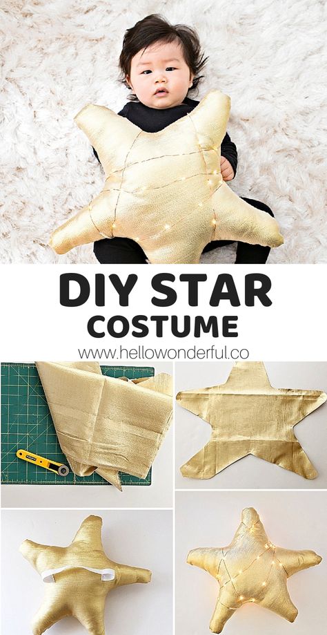 DIY Twinkle Twinkle Little Star Costume #babycostume #starcostume #halloweencostumesforkids #diycostumes Nativity Star Costume, Nursery Rhyme Costume, Glow Costume, Fun Ideas For Kids, Halloween Activities For Toddlers, Nativity Star, Nursery Rhyme Theme, Fish Costume, Star Costume