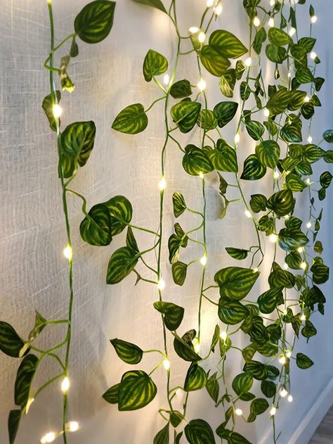 2m/6.56ft, 5m/16.4ft, 10m/32.8ft Artificial Vine With Watermelon Leaf String Lights, Green Garland For Porch, Wall, Stair, Yard, Outdoor Fence, House, Office Decor, Birthday, Bedroom, Tabletop Decorations, Battery Powered (Batteries Not Included) Green    ABS     Outdoor & Garden, size features are:Bust: ,Length: ,Sleeve Length: Hanging Plants With Lights, Bathroom String Lights, Vine Fairy Lights, Light Green Office Walls, Fake Ivy Decor, Greenery Classroom Theme, Enchanted Forest Classroom Theme, Forestcore Bedroom, Forest Themed Classroom