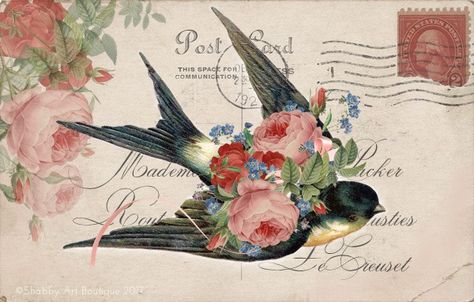 Free Vintage Printables, Postcard Art, Postcard Design, Vintage Greeting Cards, Vintage Birds, Vintage Printables, Mail Art, Vintage Artwork, Post Cards