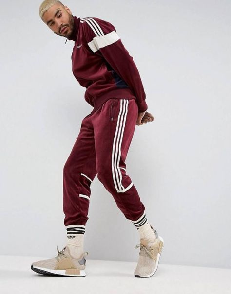 ADIDAS CHALLENGER VELOUR TRACK JACKET #men'sactivewear #men's #activewear #originals Mens Velour Tracksuit, Adidas Outfit Men, Mens Fashion Essentials, Vintage Tracksuit, Suit Man, Tracksuit Outfit, Velour Tracksuit, Tracksuit Men, Track Suit Men