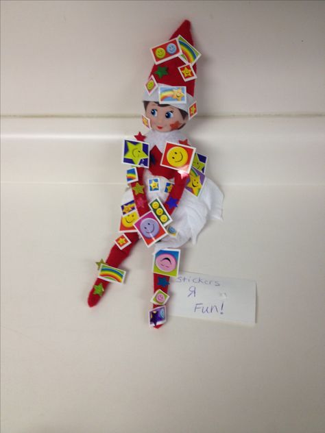 Elf on the Shelf at work. Quick, easy, and cheap. Simple Elf On The Shelf Ideas Classroom, Elf On The Shelf Stickers, Easy Elf On The Shelf Ideas Classroom, Elf On The Shelf Classroom, Elf Classroom, Classroom Elf, Elf Ideas Easy, Elf Of The Shelf, Christmas Elf Ideas