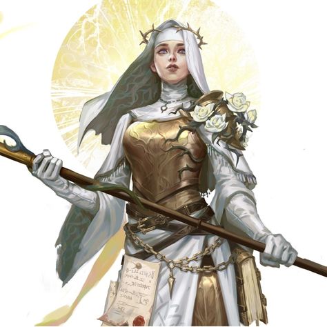 Female Cleric Art, Life Cleric Dnd, Dnd Cleric Art, Cleric Dnd Art, Cleric Outfit, Priestess Character Design, Cleric Character Design, Female Priest, Cleric Dnd