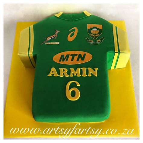 Springbok Rugby Jersey Cake #springbokrugbyjerseycake Springbok Rugby Cake, Rugby Cakes For Boys, Jersey Cake Ideas, Springbok Rugby Party, Smoothie Party, Party Snack Ideas, Rugby Cake, Rugby Party, Rugby Birthday