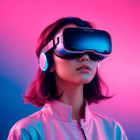 Future Technology Concept, Neon Backgrounds, Vr Glasses, Abstract Collage, Virtual Reality Headset, Future Trends, Image Icon, Vr Headset, Futuristic City