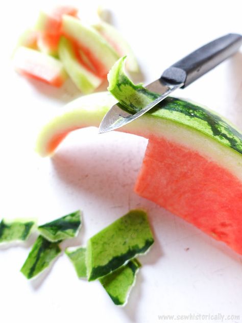 15+ Watermelon Rind Recipes - Sweet & Savory - Sew Historically Watermelon Rhine Recipes, Preserve Watermelon, Watermelon Rind Uses, Watermelon Rind Jelly, Pickle Watermelon Rind, How To Use Watermelon Rind, Uses For Watermelon Rinds, Savory Watermelon Recipes, Watermelon Rind Preserves