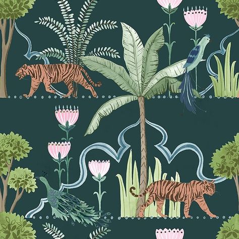 🌴🐅Global Market #NuWallpaper has arrived🐅🌴 Explore a curiously colorful collection of peel and stick NuWallpaper featuring lush botanicals, inquisitive creatures, and lively color palettes on wallpops.com today! Emerald Backdrop, Green Peel And Stick Wallpaper, Brewster Wallcovering, Mediterranean Style Home, Mirrored Wallpaper, Wallpaper For Sale, Peel Stick Wallpaper, Bathroom Wallpaper, Pattern Matching