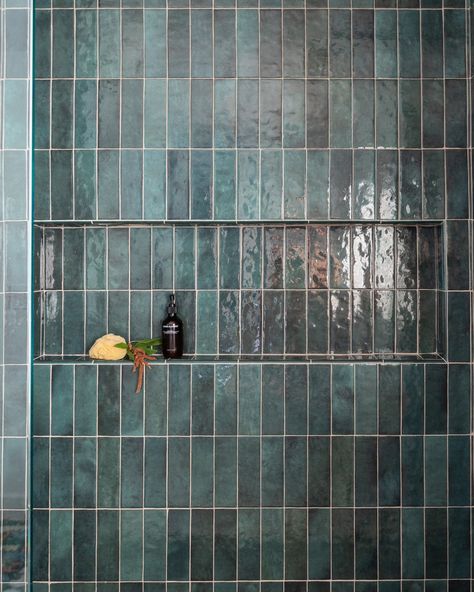 Green Vertical Subway Tile, Teal Green Tile Bathroom, Vertical Stacked Tile Bathroom, Bathroom Stacked Tile, Vertical Blue Tile, Vertical Metro Tiles Bathroom, Teal Subway Tile Bathroom, Stack Tile Bathroom, Vertical Tile Bathroom Wall