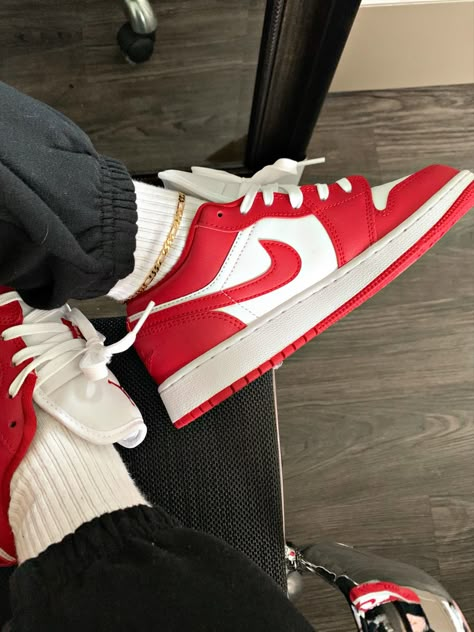 Air Jordan 1 lows red and white with ankle bracelet Gym Red Dunks, Air Jordan 1 Low Red, Red Dunks, Air Jordan 1 Lows, Jordan 1 Low Red, Jordan 1 Low Gym Red, Jordan 1 Lows, Dream Shoe, Cute Converse