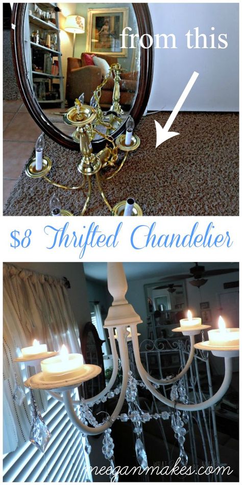 $8 Thrifted Chandy Makeover Faux Chandelier, Chandelier Makeover, Diy Lamps, Coastal Chandelier, Painting 101, Upcycling Projects, Old Shutters, Upcycle Decor, Upcycled Art