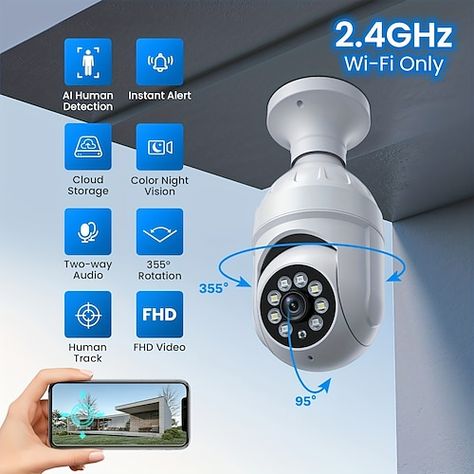 Light Bulb Camera, Simple Setup, Colorful Images, Smart Bulbs, Smart Home Security, Wireless Security Cameras, Types Of Cameras, Security Surveillance, Wifi Camera