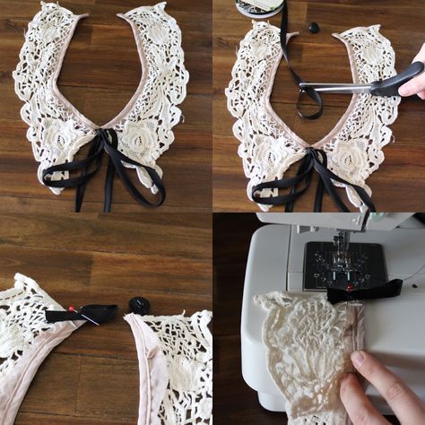 Dainty Lace Collar DIY | Specs & Wings Diy Lace Collar, Lace Tutorial, Diy Cut Shirts, Diy Collar, Diy Storage Rack, Collars Diy, Lace Diy, Sewing Tutorials Free, Diy Cans