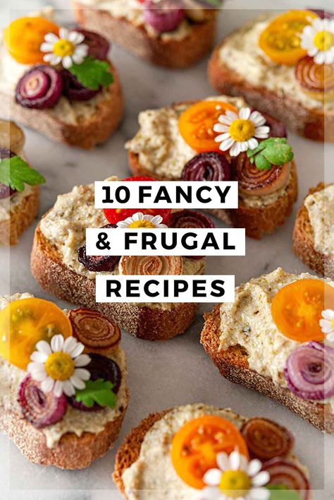 These fancy and frugal recipes cost $25 or less to make, and sometimes much less, and are perfect for elegant entertaining on a tight budget! Elegant Tea Sandwiches, Elegant Tea Party Food, Fancy Finger Foods For Party, Party Canapes Ideas, Easy Italian Breakfast Recipes, Garden Food Party, Afternoon Tea Food Ideas, Fancy Snacks Appetizers, Cheap Hors D’oeuvres