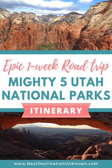 If you haven’t been to the Mighty 5 Utah National Parks yet, add them to your bucket list and start planning to visit each of them with this epic 1-week Utah National Parks road trip itinerary! Take in the sights while hiking the Utah National Parks trails and explore the scenic American Southwest on this Utah road trip. Plus, get your FREE USA National Parks Checklist here! #utah #utahtravel #utahroadtrip #utahnationalparks #utahnationalparksroadtrip #utahnationalparkshiking Utah National Parks Road Trip, Utah Parks, Utah Vacation, Destination Unknown, Utah Adventures, Utah Road Trip, Rv Road Trip, Cross Country Road Trip, National Park Vacation