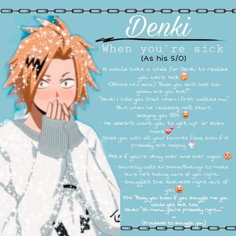 Kaminari As Your Boyfriend, Mha Comfort Headcanons, Denki Kaminari As Your Boyfriend, Denki As A Boyfriend, Head Cannons Mha, Mha Characters When Your On Your Period, Denki Spicy Headcanons, Denki As Your Boyfriend, Mha Characters As Boyfriends