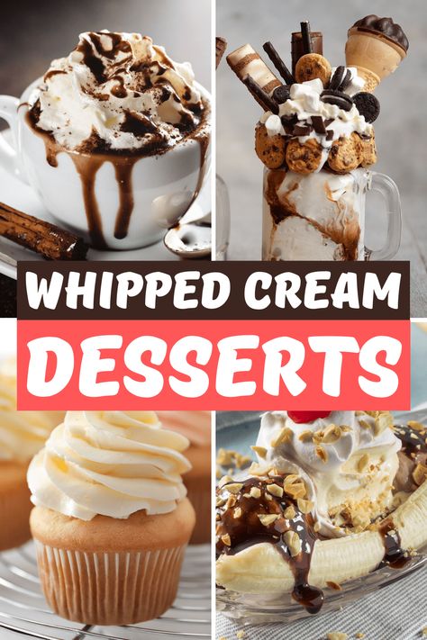 These easy whipped cream desserts are beyond irresistible! From cakes to milkshakes to grasshopper pie, whip up one of these easy treats the next time you want something sweet! What To Eat With Whipped Cream, Dessert With Whip Cream, Dessert Heavy Cream, Heavy Whipping Cream Recipes Desserts, Heavy Cream Desserts, Whipping Cream Desserts, Recipes With Whipped Cream, Whip Cream Desserts, Desserts With Whipped Cream