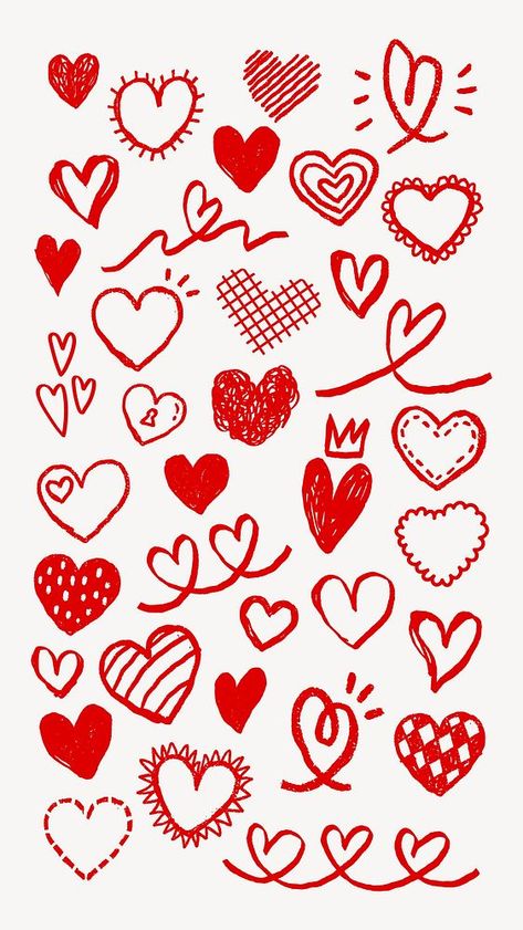 Heart Marker Art, Red Heart Illustration, Graphic Heart Design, Valentine Doodles Hand Drawn, Hearts Drawing Cute, Heart Doodle Aesthetic, Heart Design Drawing, Simple Love Drawings, Cute Heart Doodles