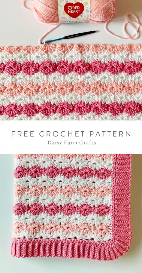 Petal Crochet Stitch, Crochet Petal Stitch, Daisy Chain Blanket Pattern Free, Crochet Daisy Chain Blanket Free Pattern, Daisy Chain Crochet Blanket, Petal Stitch Crochet, Crochet Star Stitch Blanket, Pink Crochet Blanket, Blanket Borders