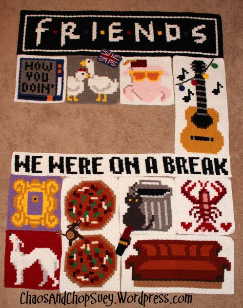 IMG_5090 Friends Crochet, About Friends, Chop Suey, Pixel Crochet, Crochet Unicorn, C2c Crochet, Crochet Patterns Free Blanket, Pixel Art Pattern, Crochet Tapestry