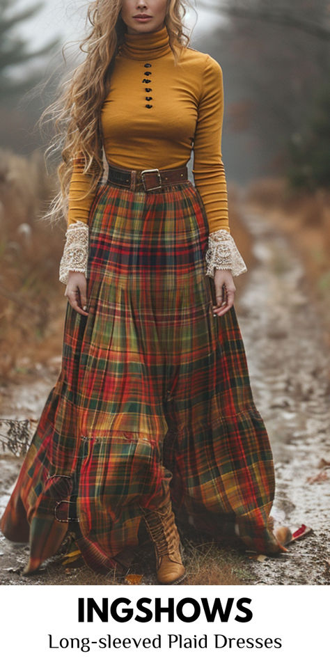 New Arrivals! High quality bohemian clothing. Abc Style, Fashion Ideas For Women, Long Sleeve Plaid Dress, Scottish Clothing, Elegant Bohemian, Bohemian Style Dresses, Western Clothing, Bohemian Clothing, Leopard Fashion