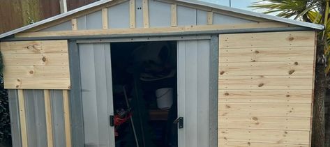 I transformed my grotty old metal shed on a budget, it’s like day and night and didn’t take much time, either | The Sun Metal Shed Makeover, Outdoor Shed, Shed Makeover, Tin Shed, Metal Garages, Old Metal, Outdoor Sheds, Metal Shed, Green Lawn