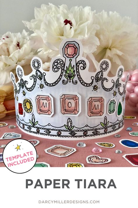 Ready to add a touch of sparkle to your party? 🎪 Learn how to create a DIY paper tiara that is sure to make heads turn! 🥳 From princesses to superheroes, this easy and fun project will have everyone feeling royal! 💁‍♀️💗 Crown Pattern Printable, Diy Tiaras And Crowns, Paper Crown Diy, Princess Crown Crafts, Paper Tiara, Bachelorette Crown, Diy Birthday Crown, Paper Flower Crown, Diy Tiara